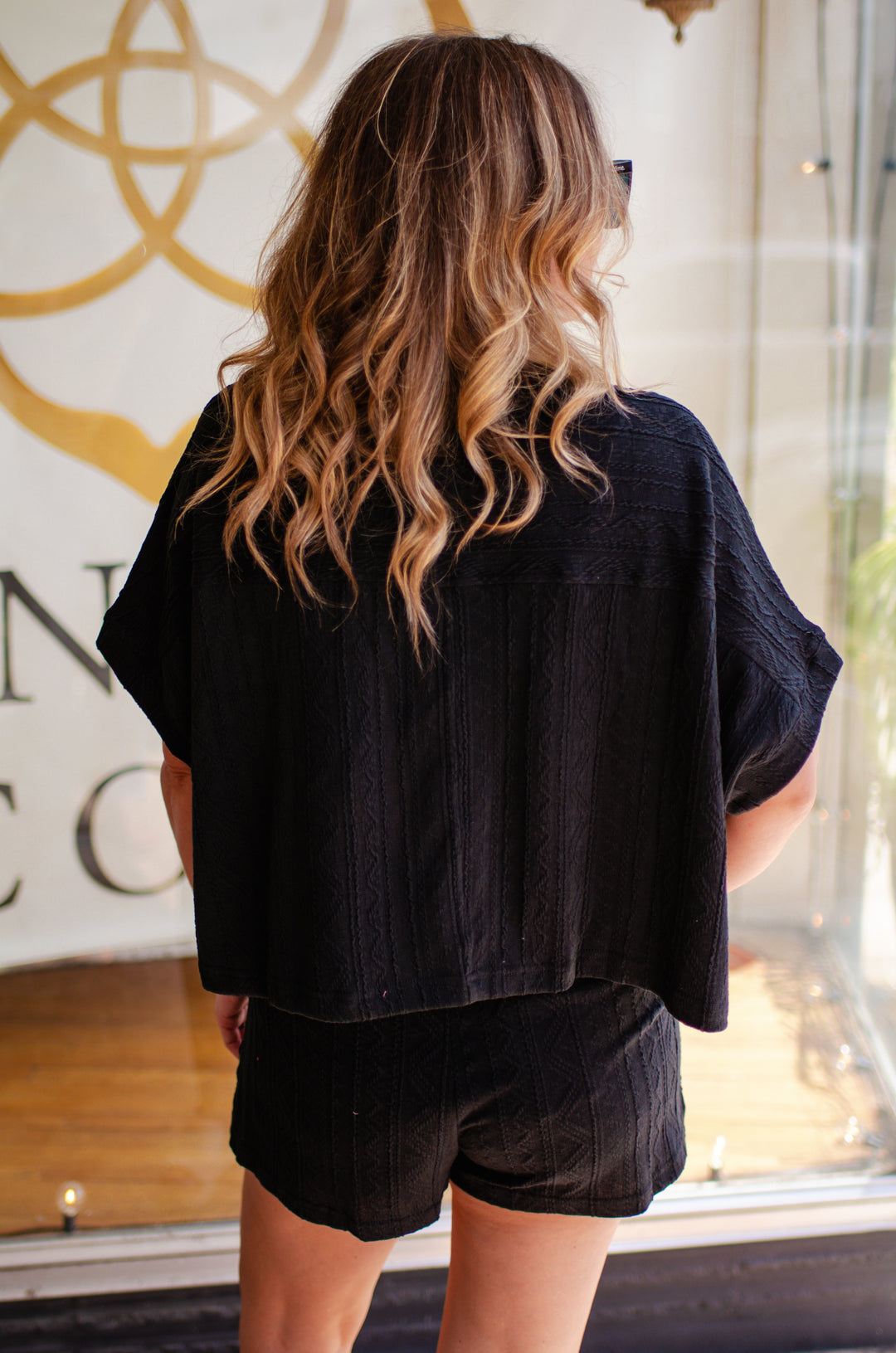 Boho Summer Cable Knit Texture Knit Top in Black