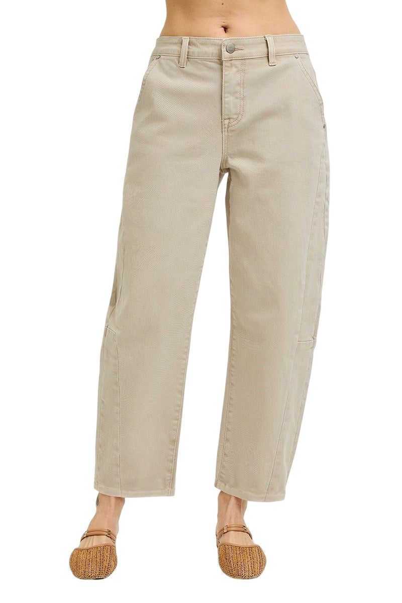 Risen High Rise Relaxed Barrel Cuffed Jeans in Almond