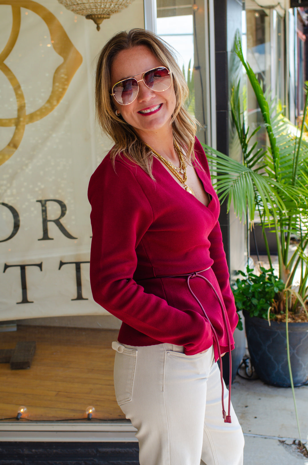 Wrapped Up in You Knit Belted Cardigan in Burgundy