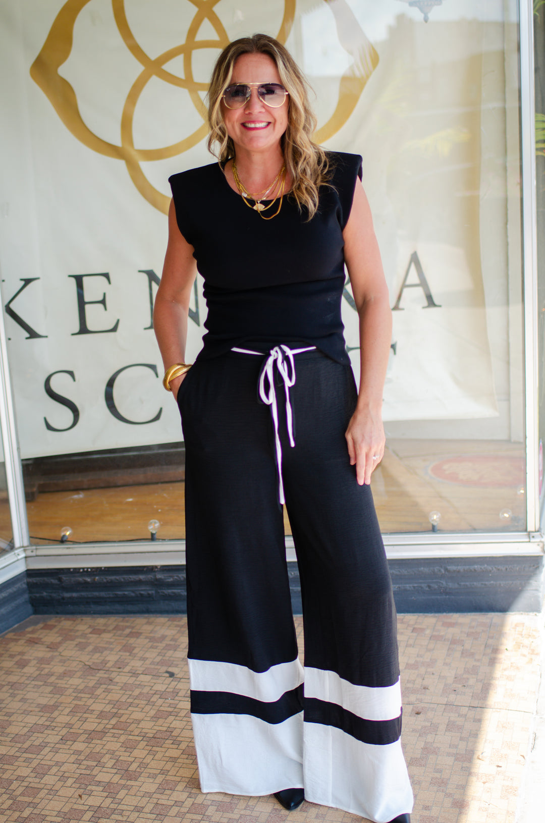 Night & Day Contrast Stripe Pull on Pants in Black & White