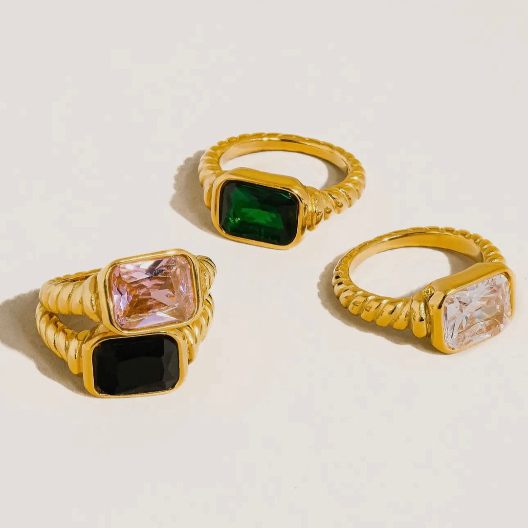 LUXE Grace 18K Gold Non-Tarnish CZ Cocktail Ring in Green