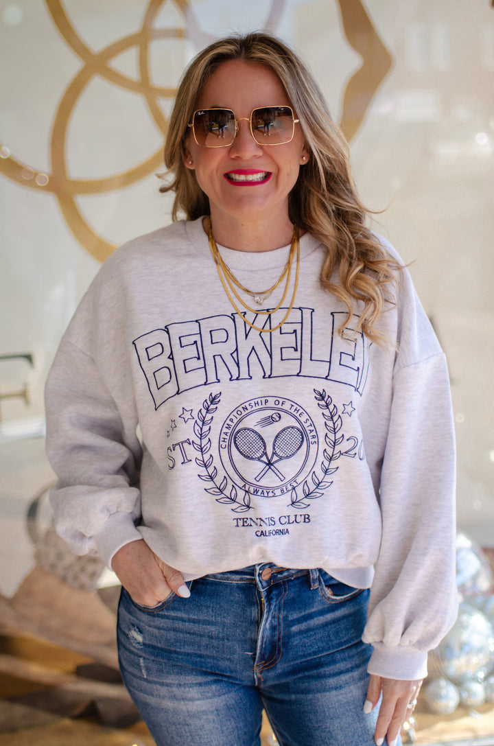 Berkeley Tennis Club Embroidered Sweatshirt in Heather Grey