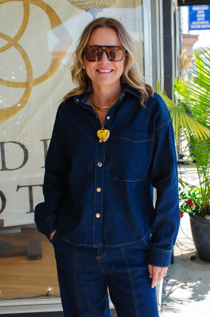 Denim Dreamer Oversized Button Down Dark Denim Top