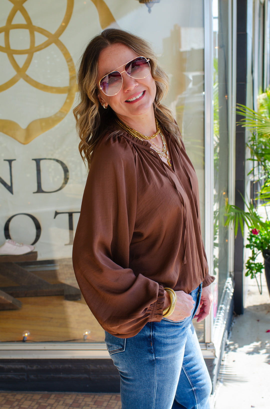 Dreaming Of You Boho Tie Front Blouse in Chocolate Brown