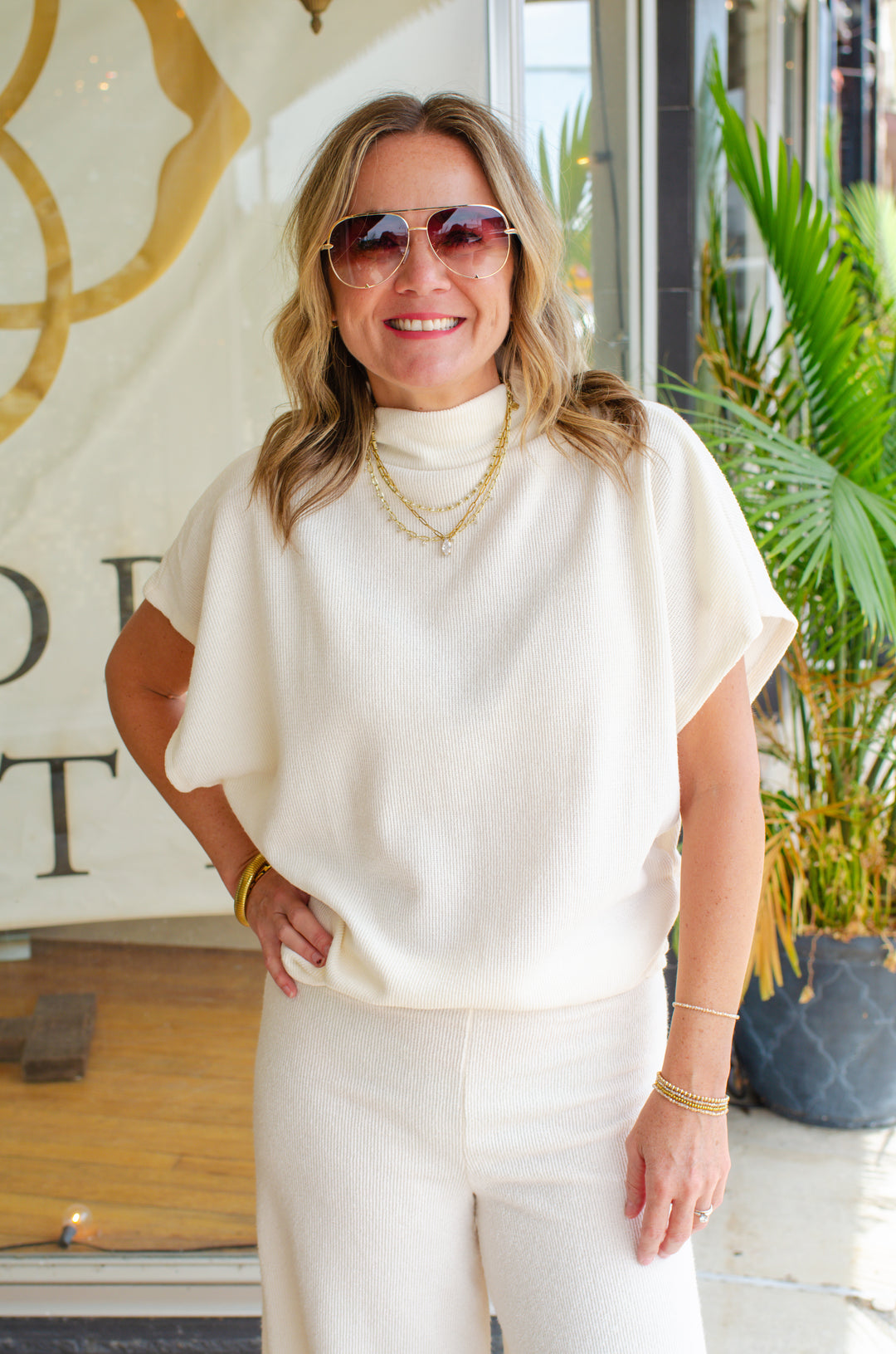 Classic Day Cream Dolman Sleeve Knit Top