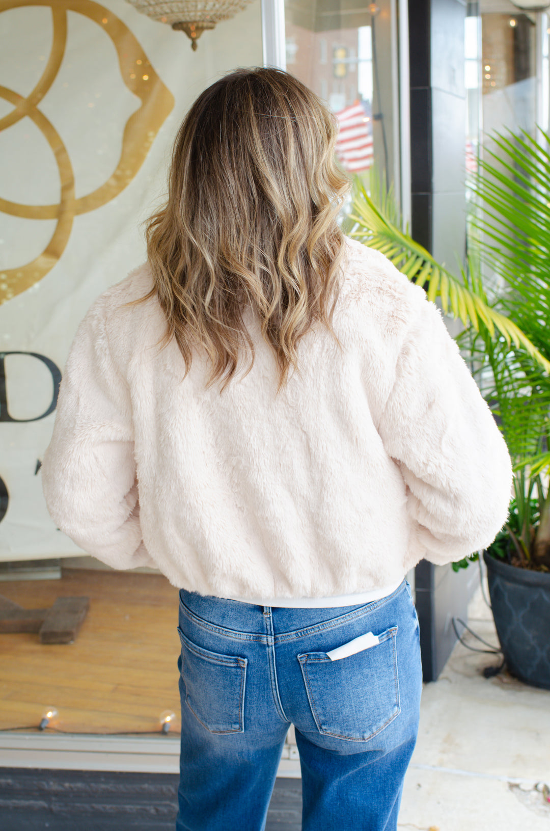 Forever Glam Fur Zip Front Jacket in Cream