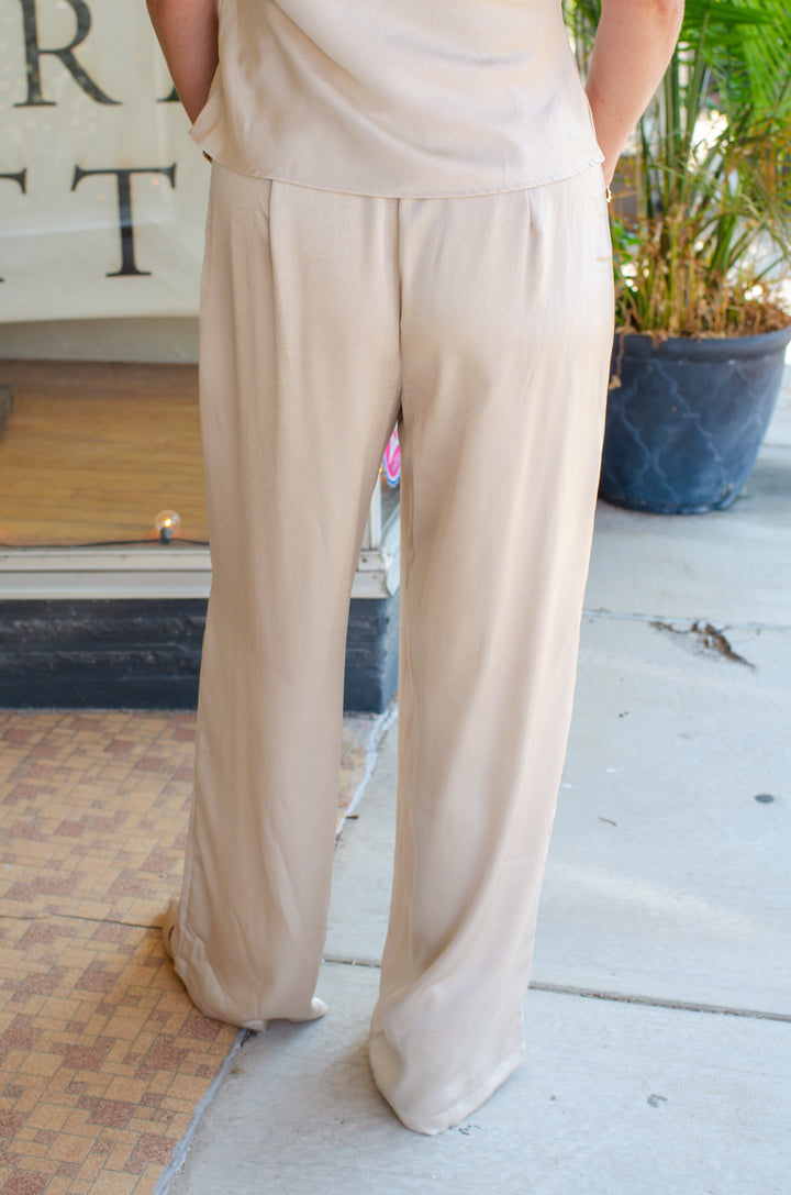 All For Glamour High Rise Wide Leg Pant in Champagne