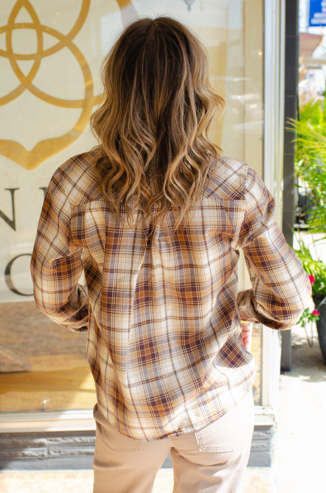 Fall Feels Lightweight Button Down Plaid in Brown/Taupe Mix