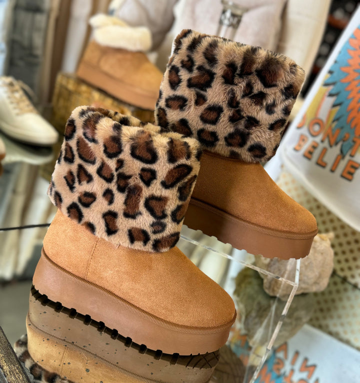 Cheetah Fur Top Chestnut Boots