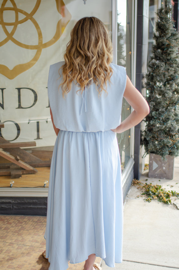 Stunning Moment Bubble Cap Sleeve Top in Powder Blue