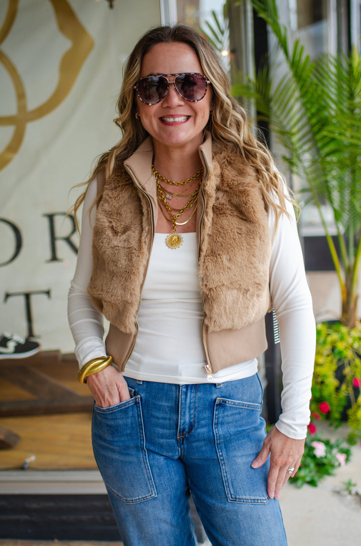 Winter Wonder Faux Fur Vest in Camel