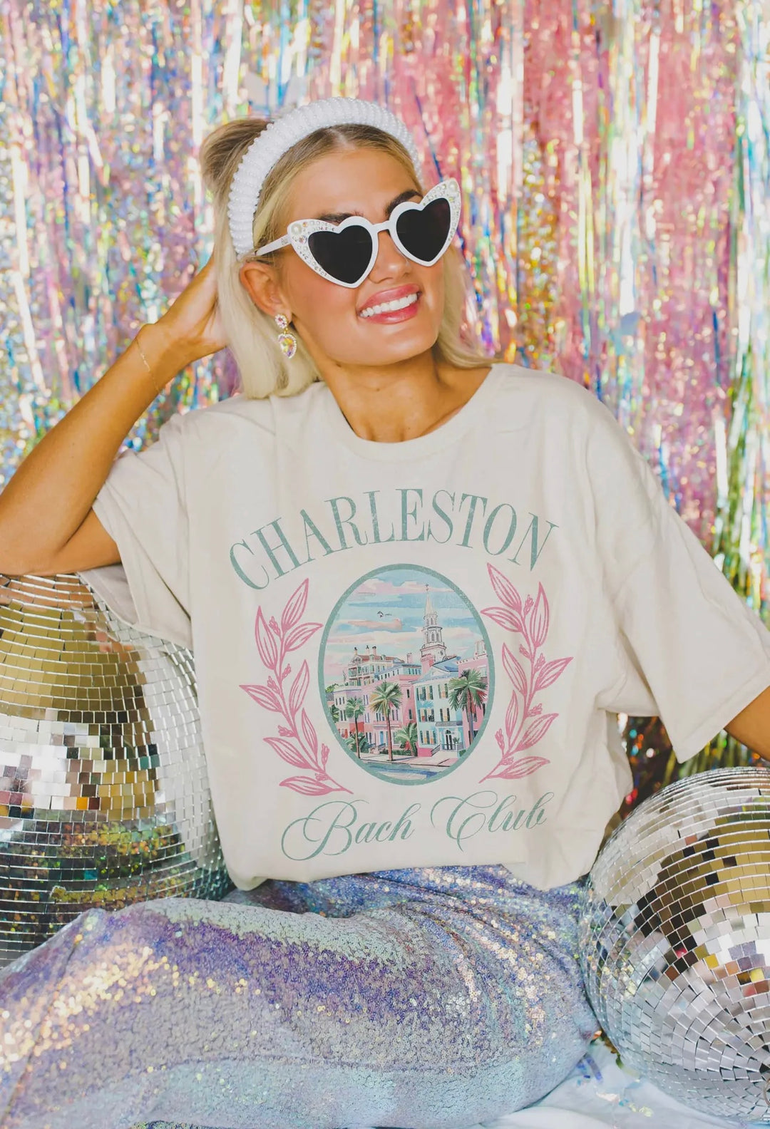 Charleston Bach Club Oversized Graphic Tee in Ivory