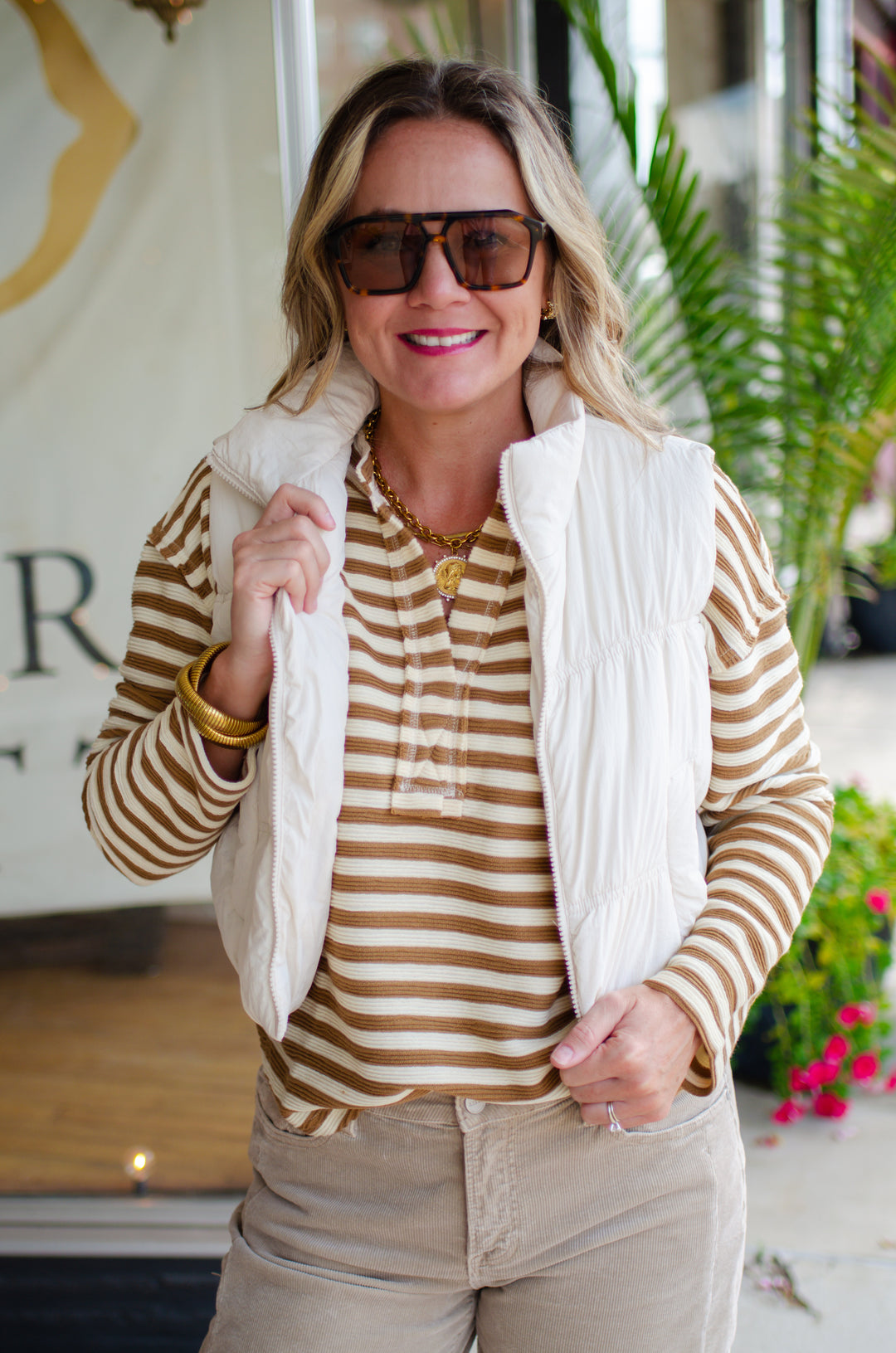 Adventure in The Alps Collared Zip Up Puffer Vest in Ivory