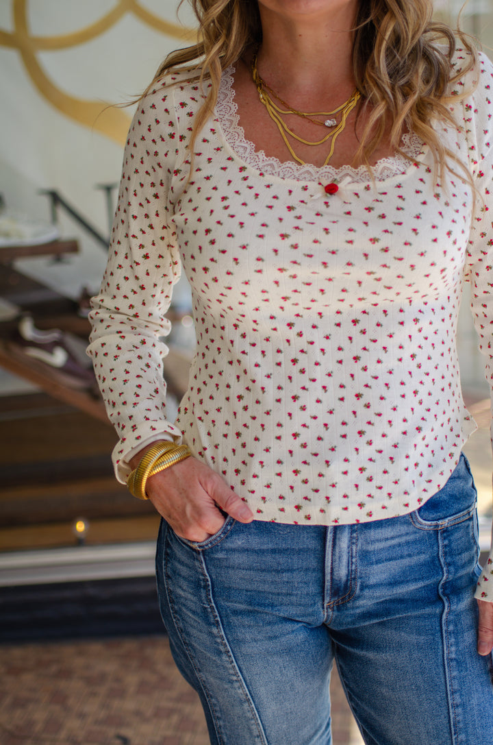 Floral Fields Floral Front Long Sleeve Top