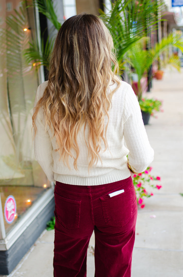 Stylish Moments Gold Button Detailed Sweater Top in Cream