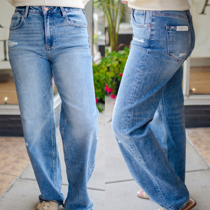 Risen High Rise Wide Leg Baggy Jeans in Medium Wash