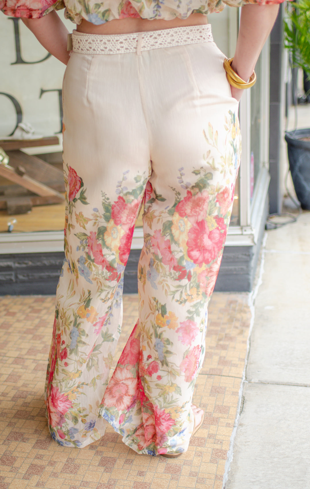 Feeling Fancy Floral Print Organza Belted Wide Leg Pant