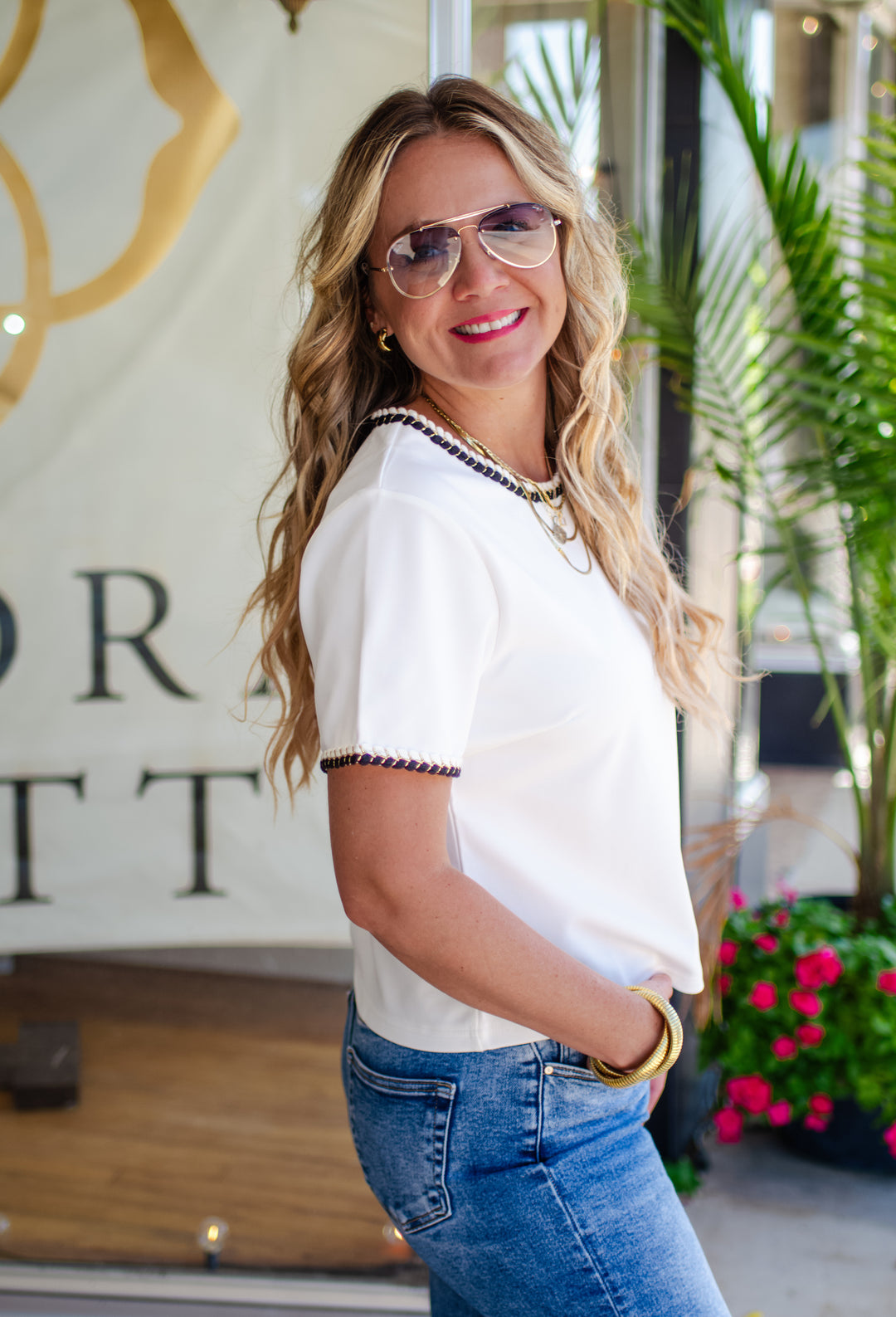 Your The One Top with a Gold Rope Neckline in White