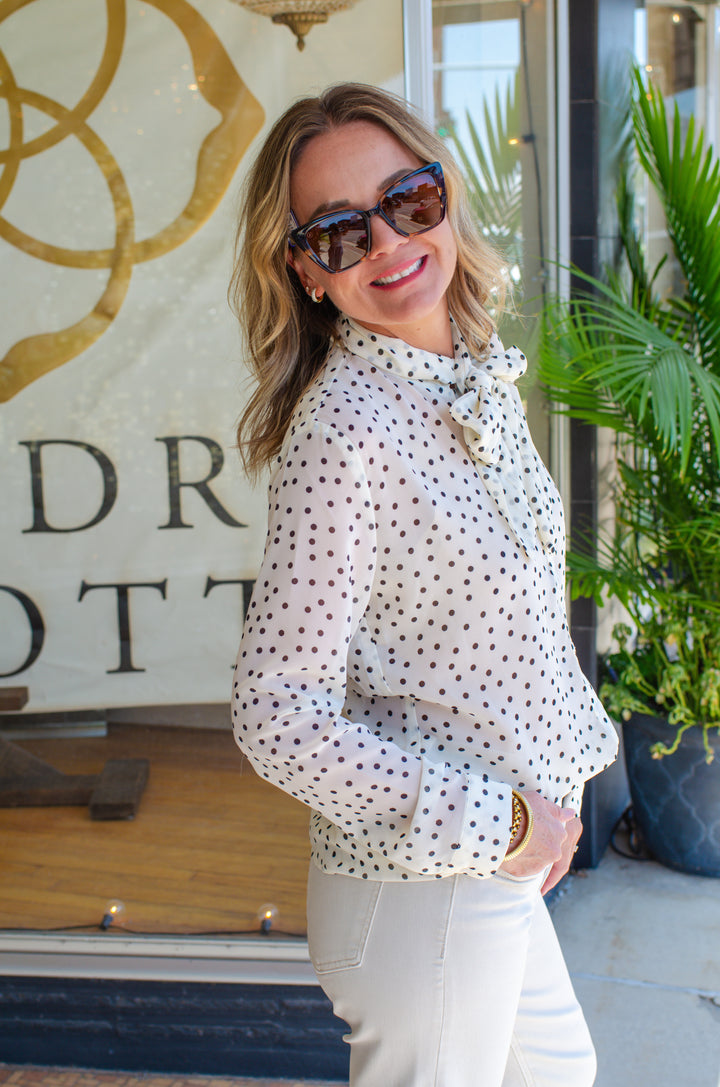 Spot On Polka Dot Neck Tie Top in White & Black