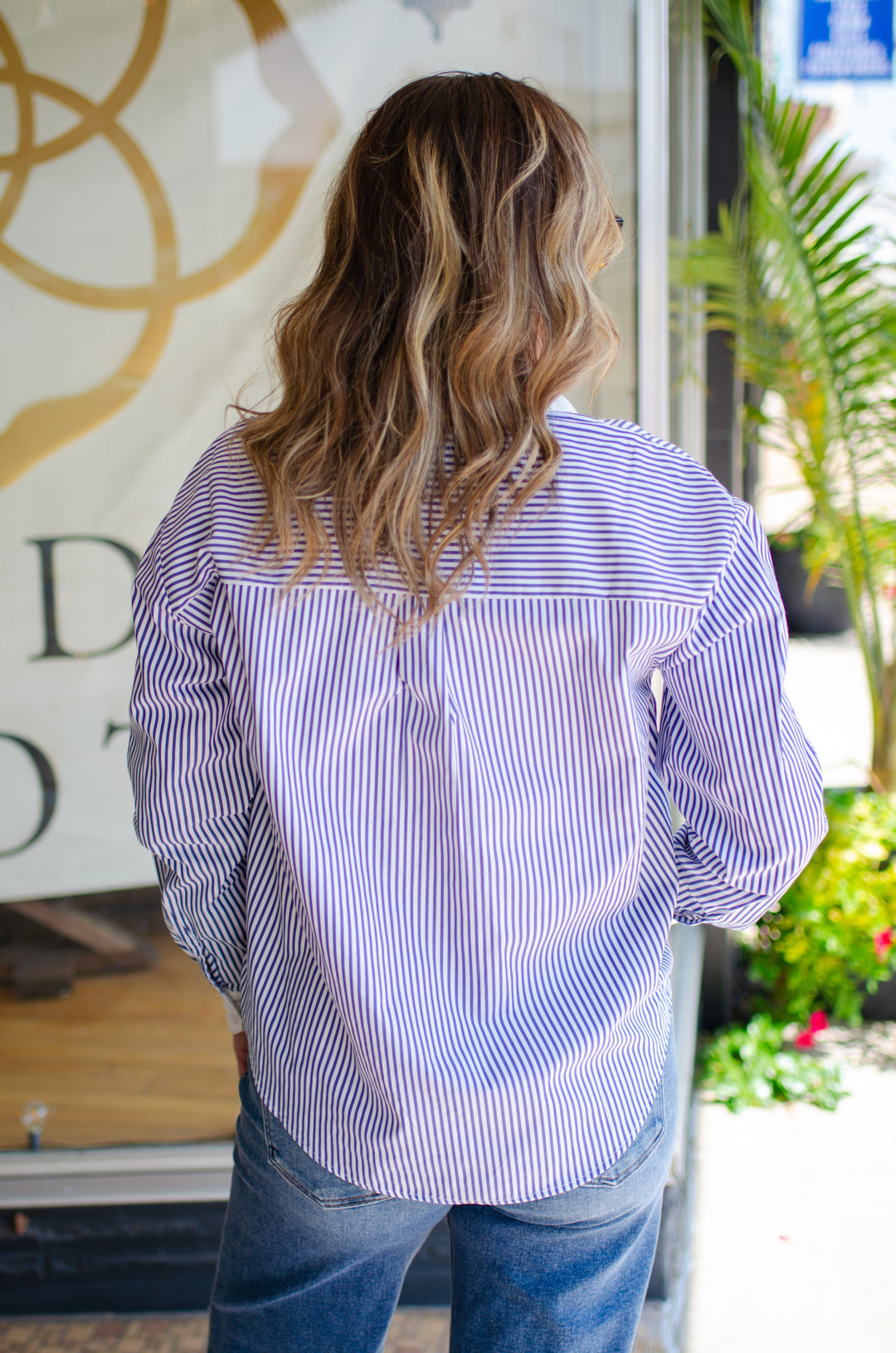 Make My Day Stripe Button Down Top in Navy