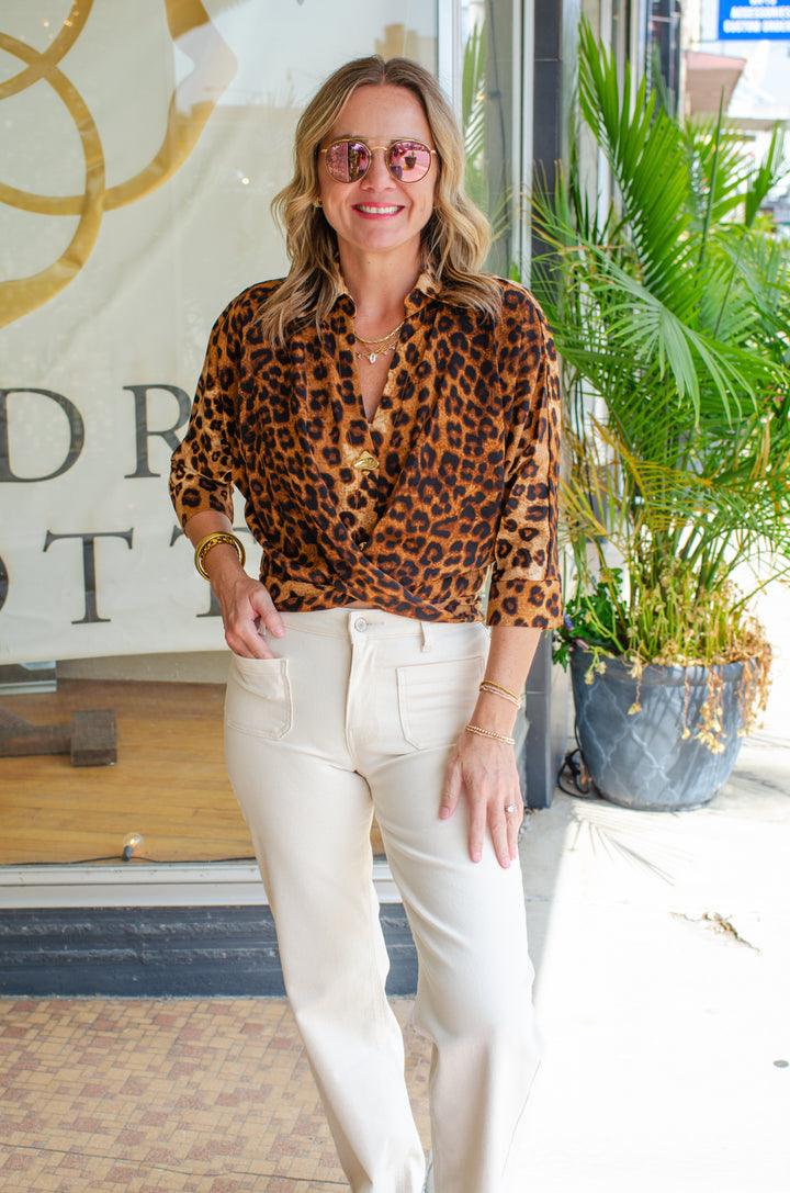 Wild One Collared Top in Light Leopard