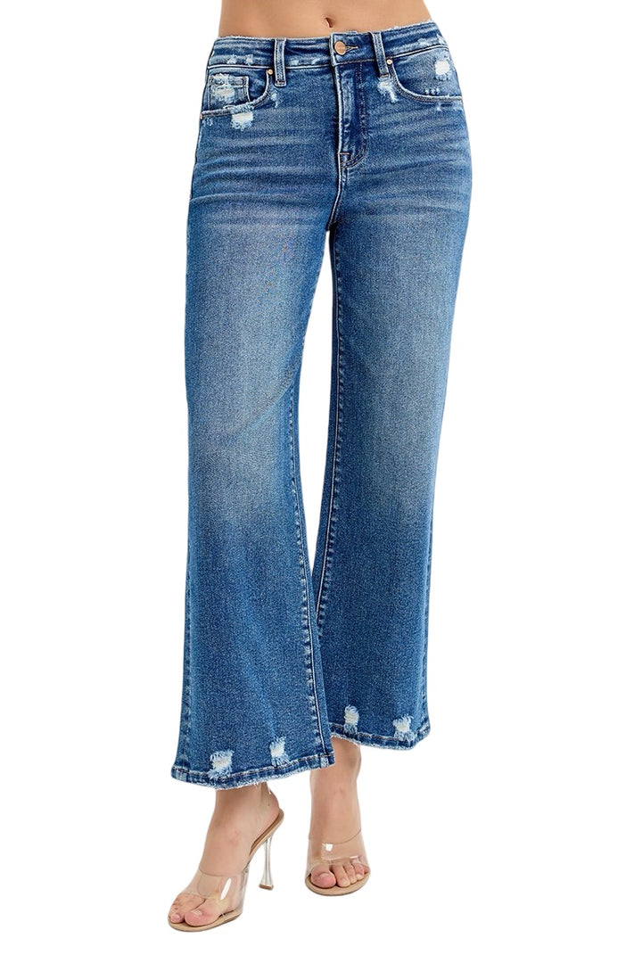 Risen High Rise Tummy Control Crop Wide Leg Jeans