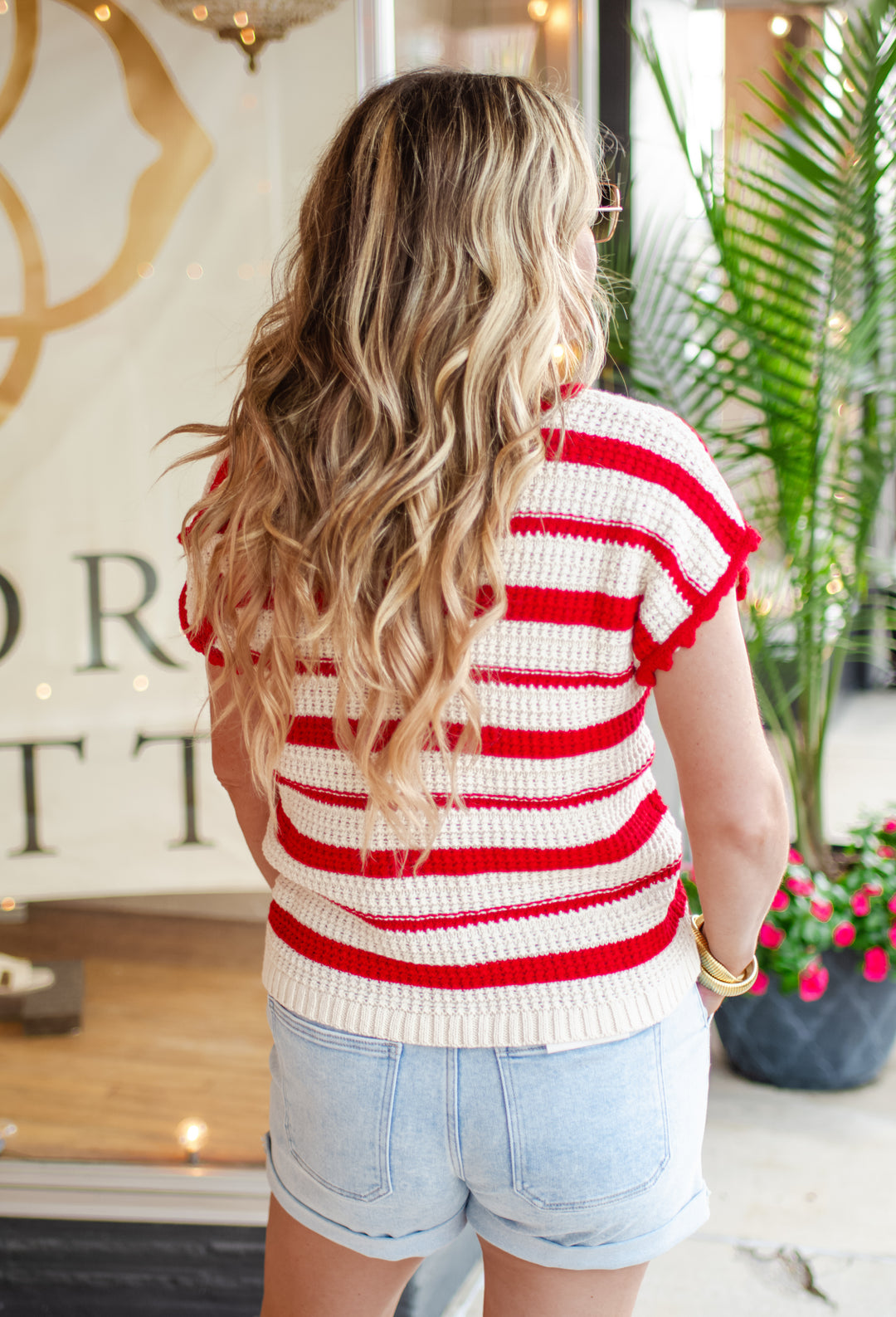 Count On Me Red & Cream Macrame Knit Top