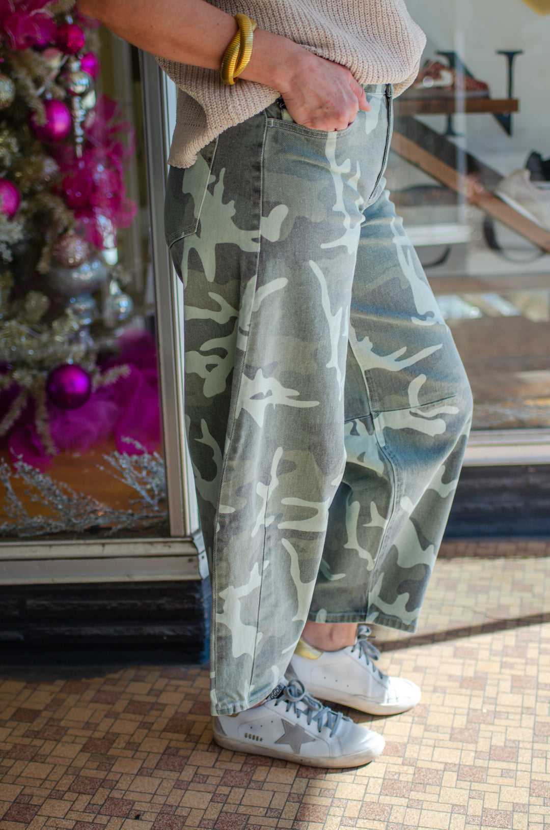 Kancan Camo High Rise Barrel Fit Jeans