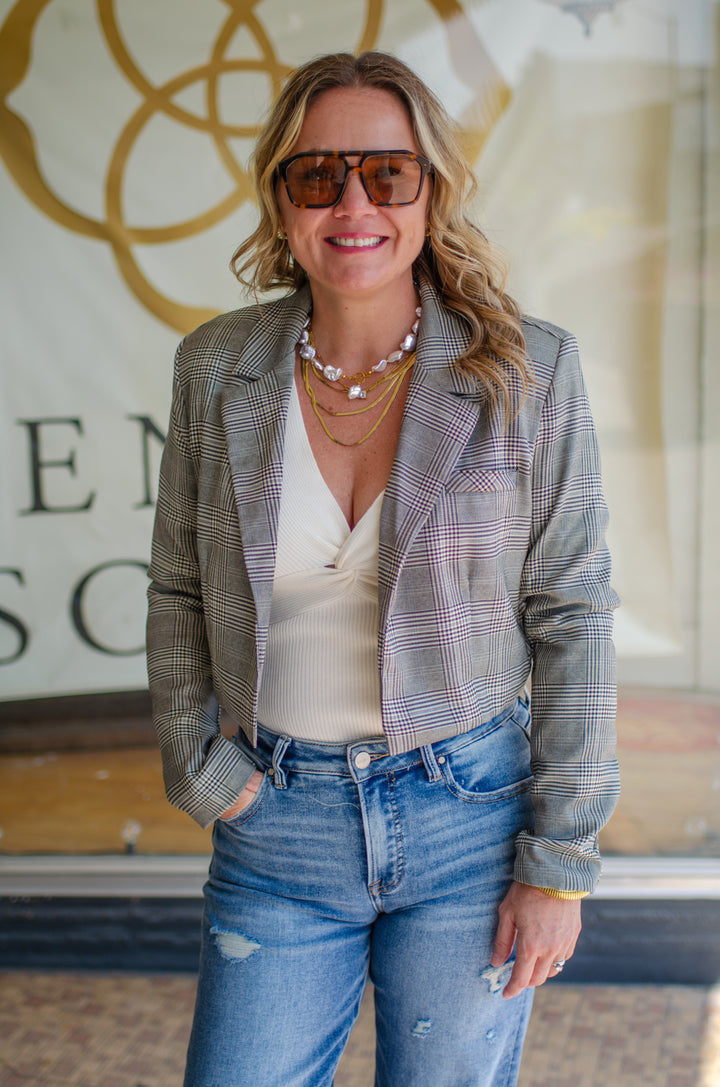 Pure Sophistication Plaid Cropped Blazer