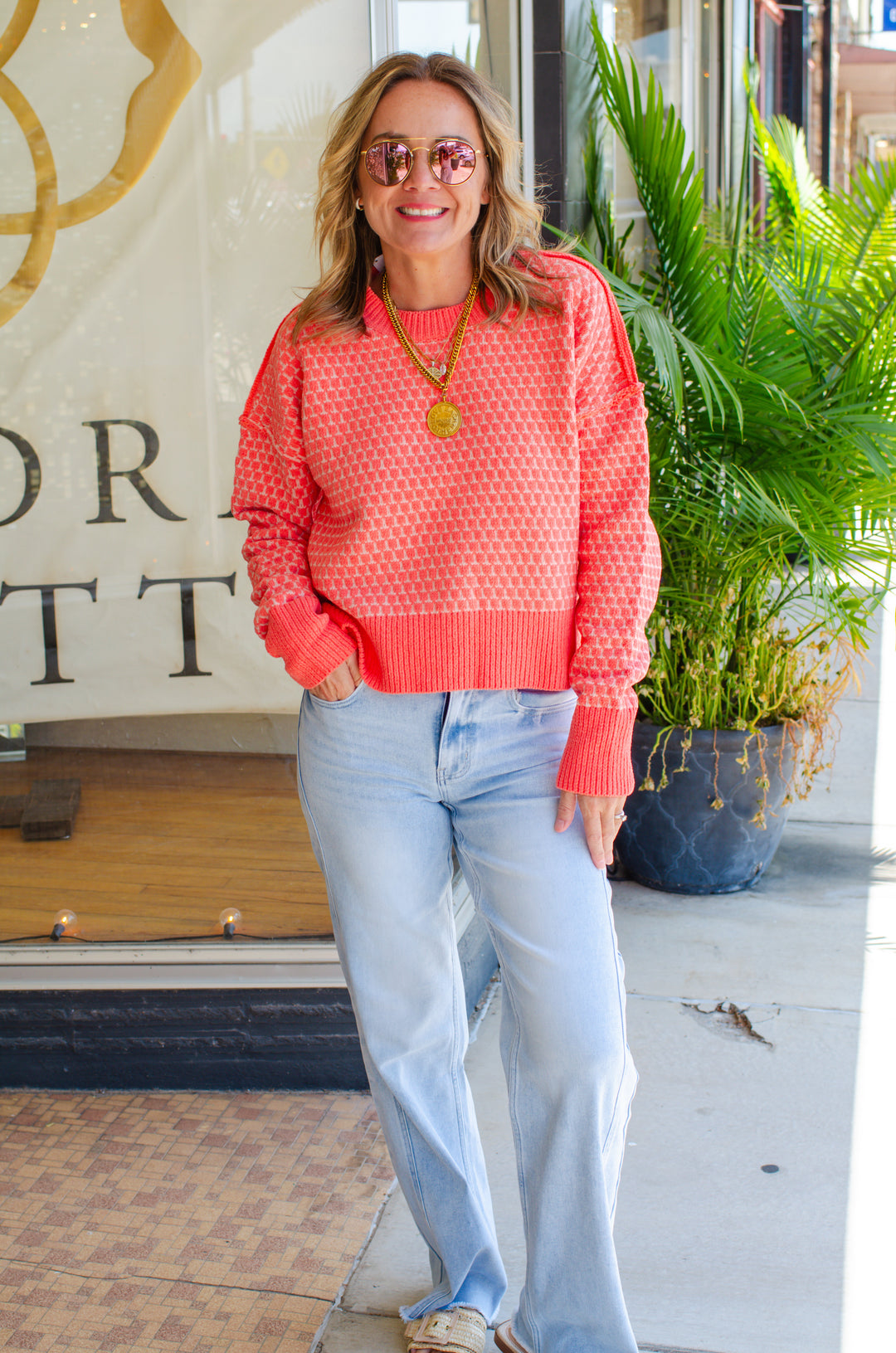 Made For You Bright Coral Textured Soft Knit Sweater