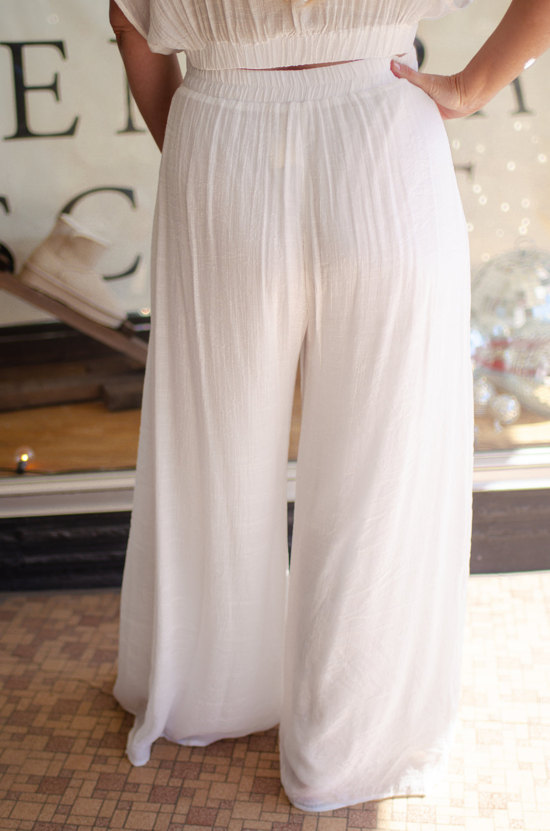 Daydreaming High Rise Pleated Front Wide Leg Pant in White