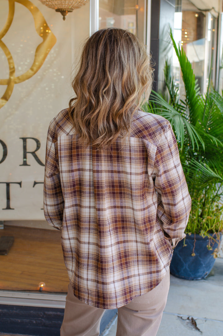 Fall Feels Lightweight Button Down Plaid in Brown/Taupe Mix