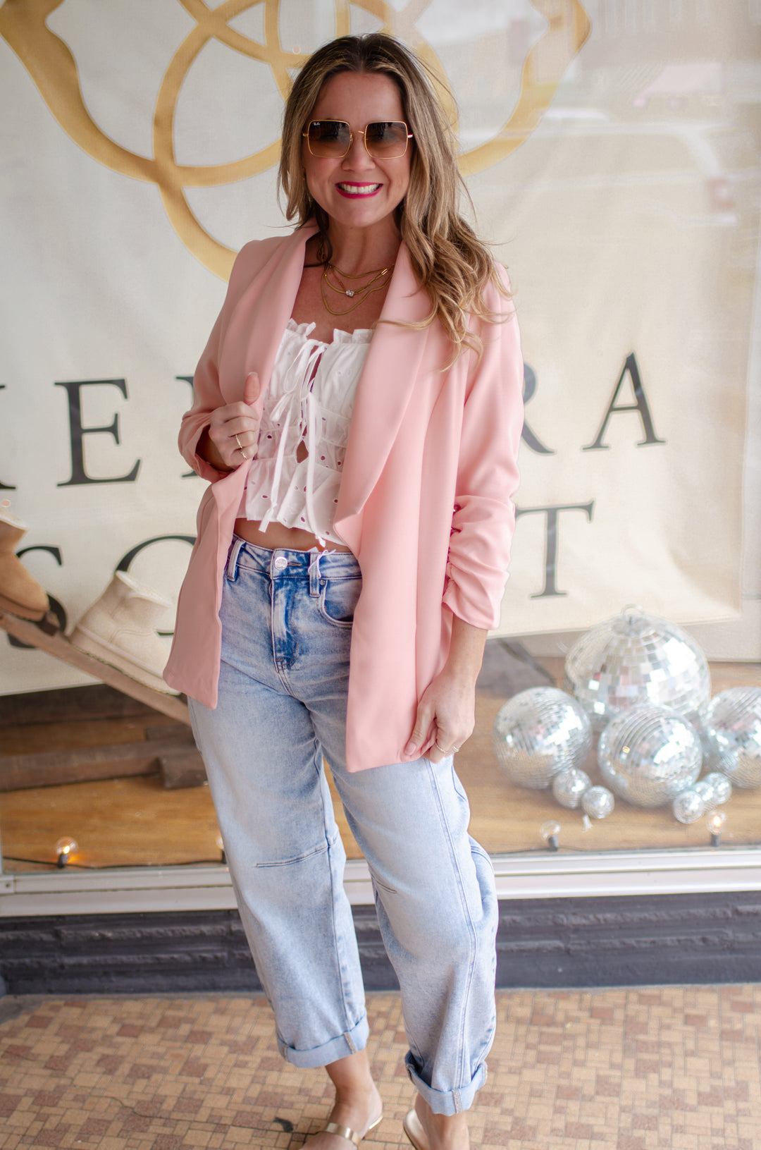 Make Your Own Way 3/4 Sleeve Blazer in Peachy Blush