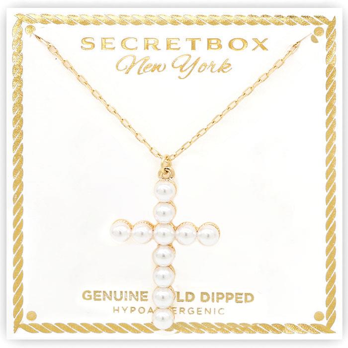 14K Gold Dipped Pearl Cross Necklace