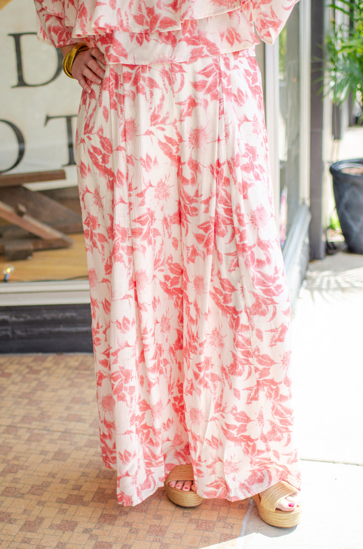 Bahamas Bound High Rise Wide Leg Pant in Coral