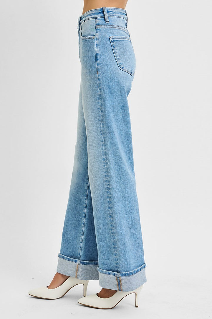 Risen High Rise Tummy Control Wide Leg jeans in Light Wash