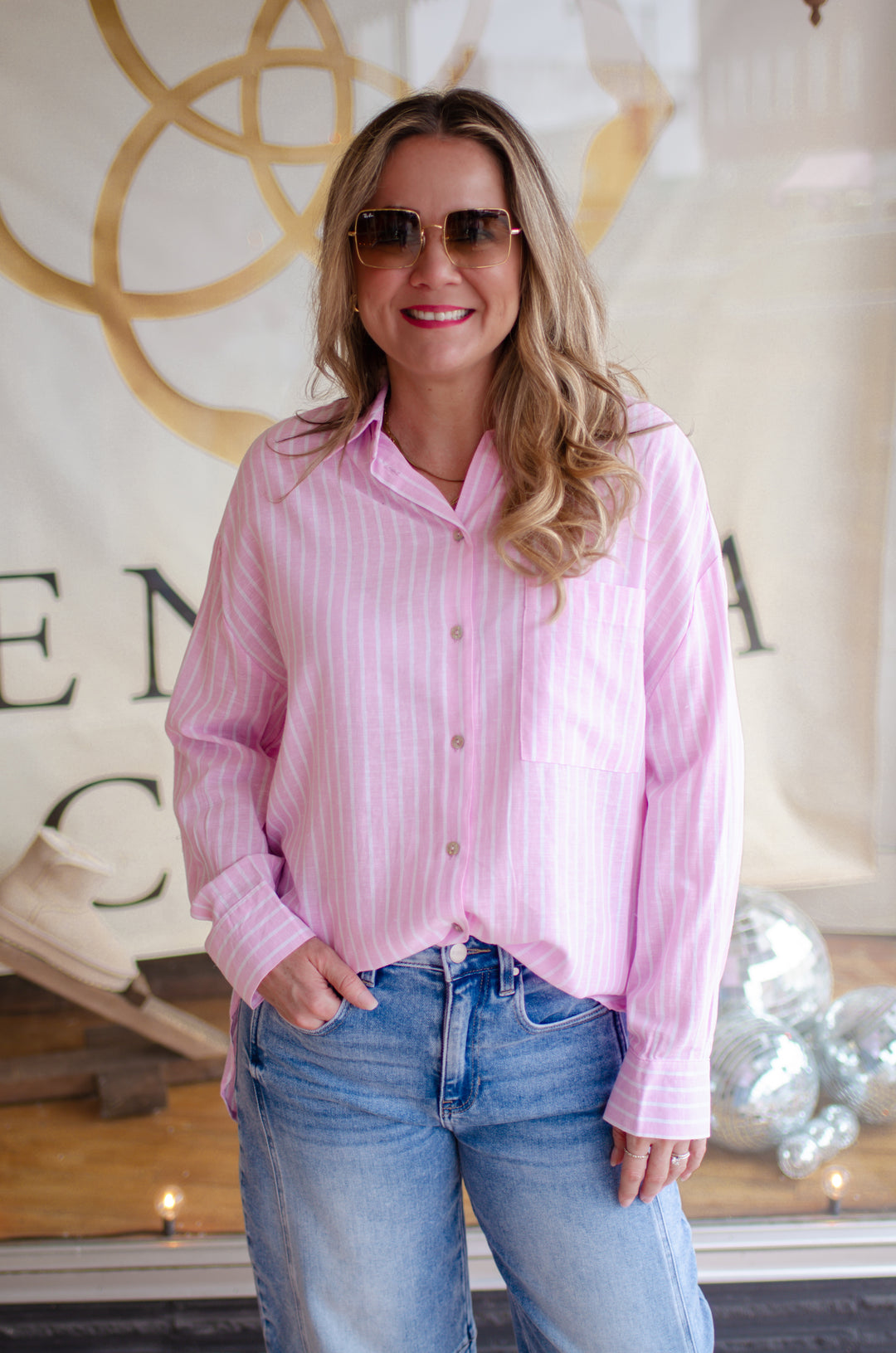 Perfect Preppy Button Down Collared Top in Light Pink