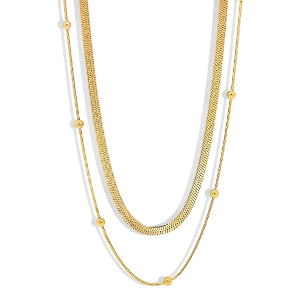 Gold Stainless Steel Double Layer Snake Chain Necklace