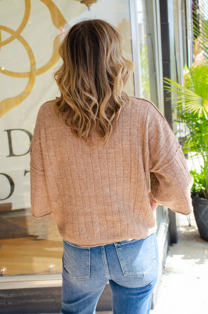 Perfect Fall Short Sleeve Textured Sweater Top in Mocha