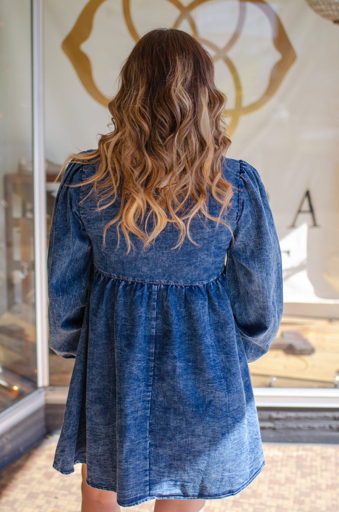 Denim Dreamer Bow Front Washed Dark Denim Dress