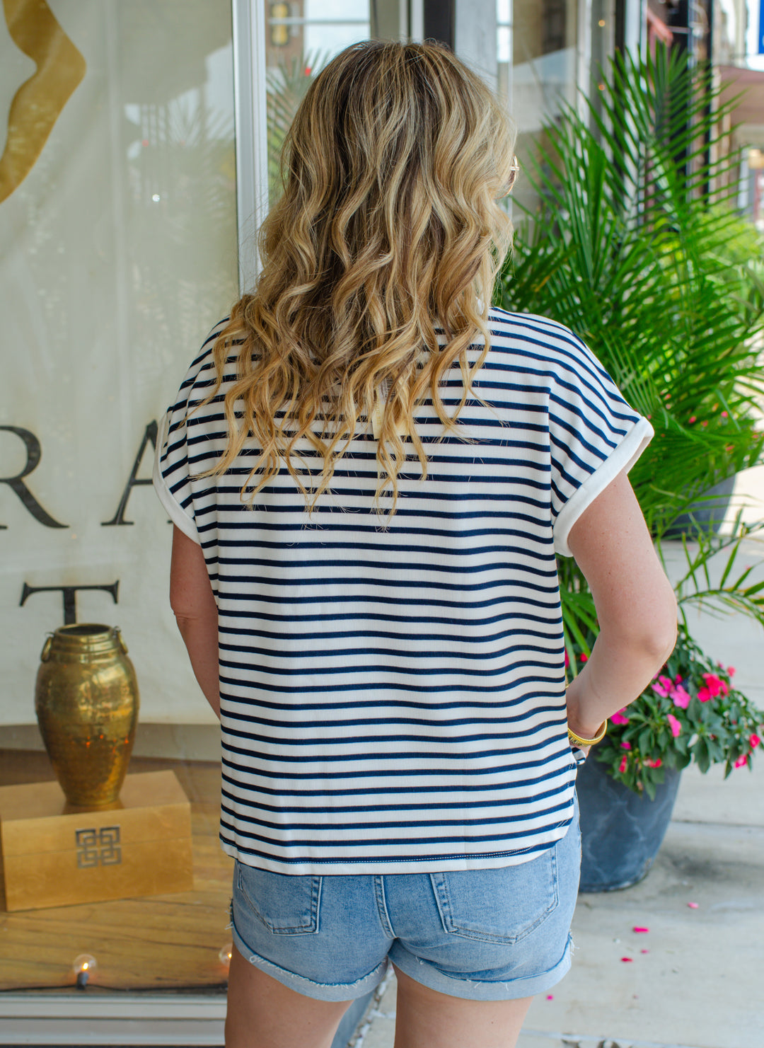 Nautical Navy & White Stripe Round Neckline Top