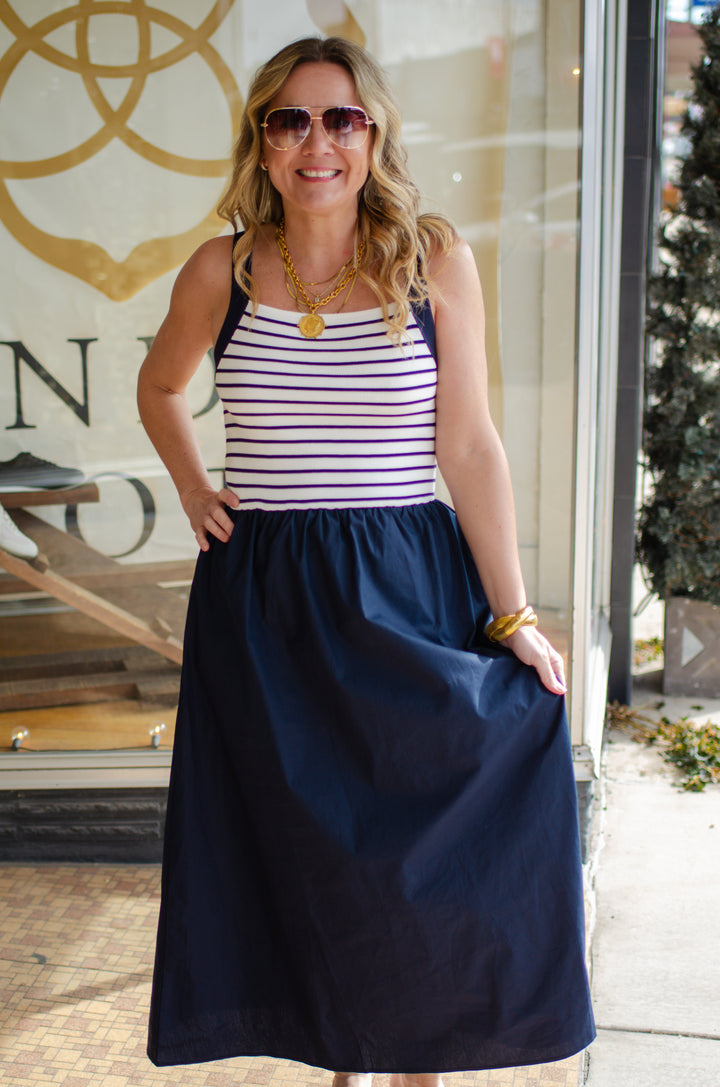 Nautical Love Navy Stipe Knit Midi Dress