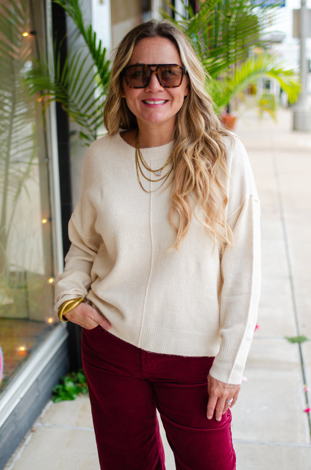 Dreaming Of Fall Crewneck Front Seam Sweater in Cream