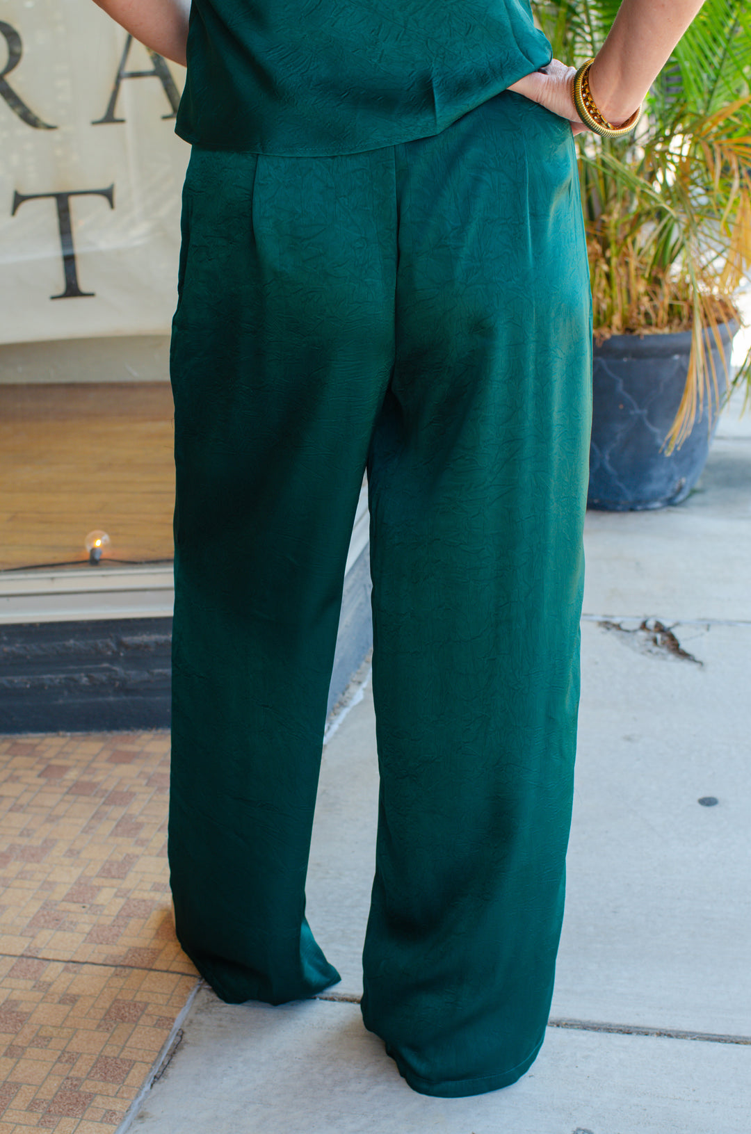 All For Glamour High Rise Wide Leg Pant in Emerald