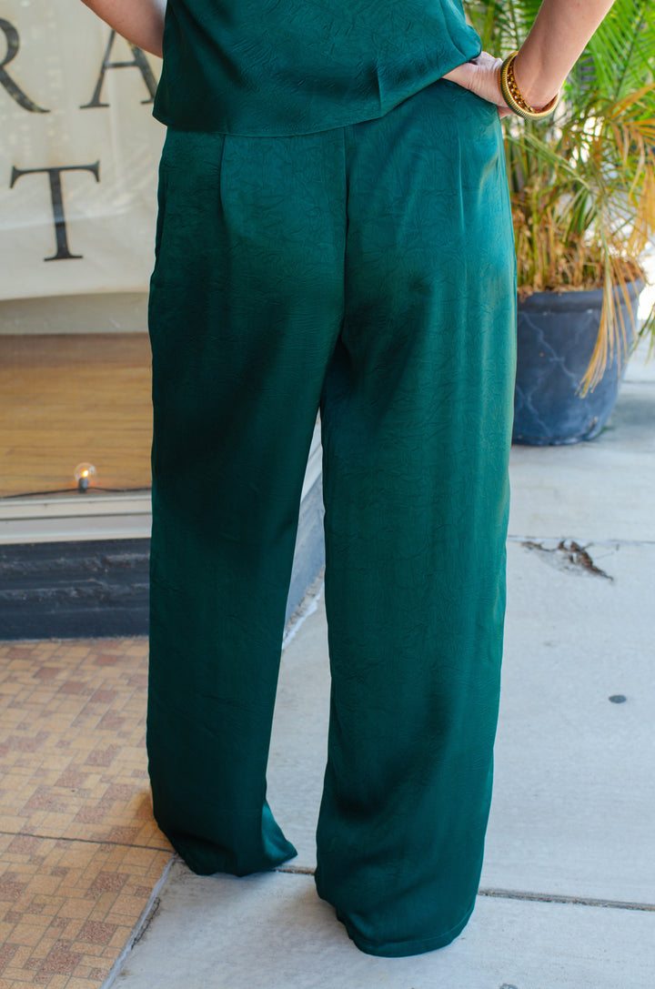 All For Glamour High Rise Wide Leg Pant in Emerald
