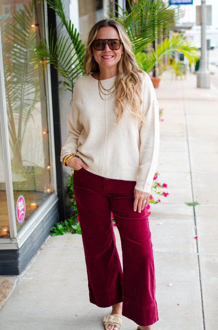 Dreaming Of Fall Crewneck Front Seam Sweater in Cream