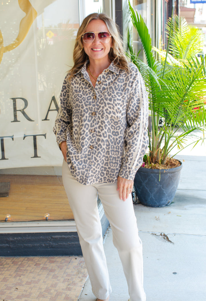 Take It Easy Leopard Button-Down Top in Cream