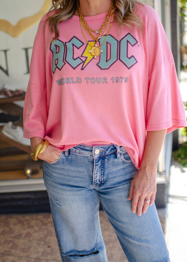 AC/DC 1979 World Tour Pink One Size Band Tee