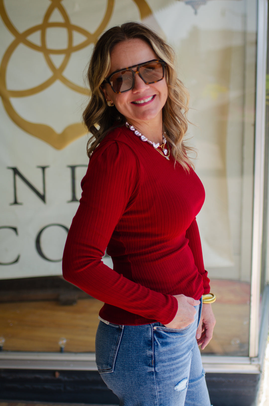 Come Back To Me Burgundy Stretch Round Neckline Long Sleeve Top