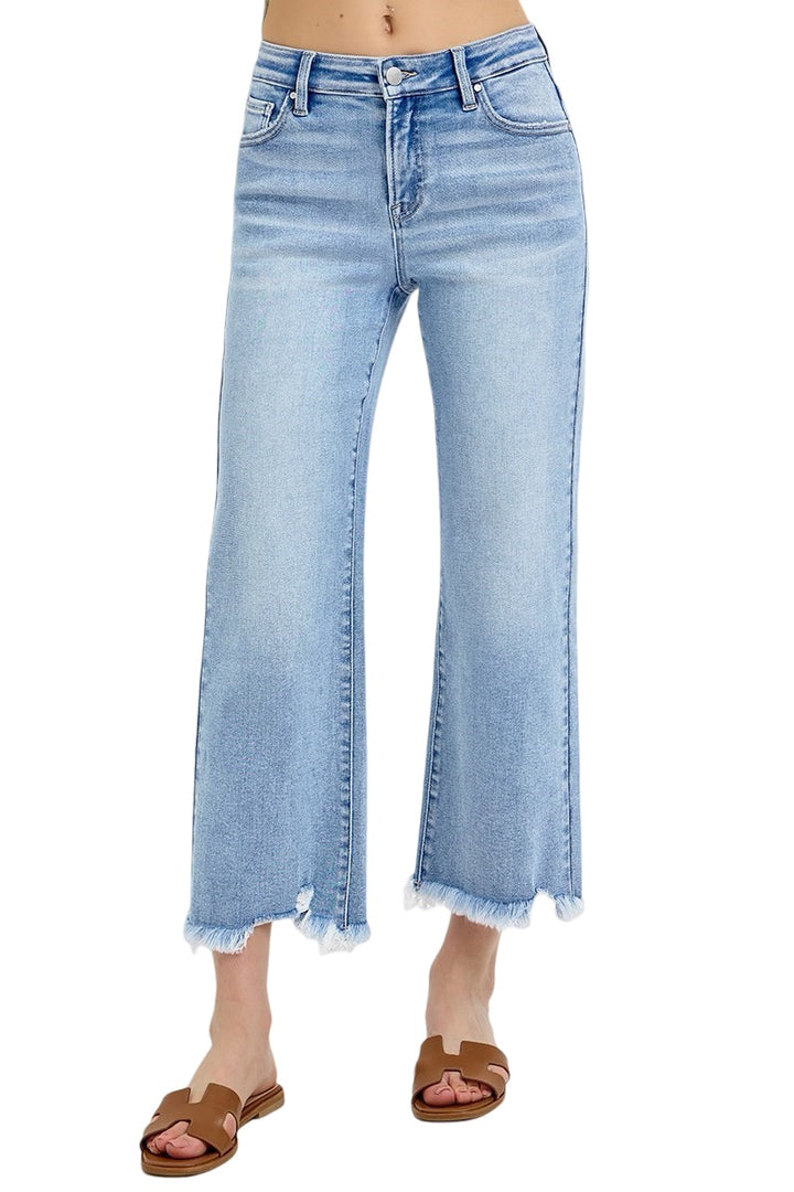 Risen Mid Rise Crop Straight leg Light Denim jeans